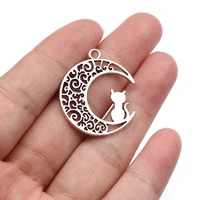 20pcs 30x25mm antique silver color hollow moon cat charms pendant for jewelry making diy jewelry findings accessories