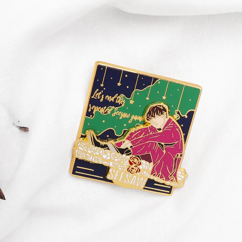 1 шт KPOP Bangtan Pin Seesaw Броши Let's End This Sepeated Seesaw игровые значки движущиеся комбинированные брошь, эмалированный штифт ювелирные изделия подарок