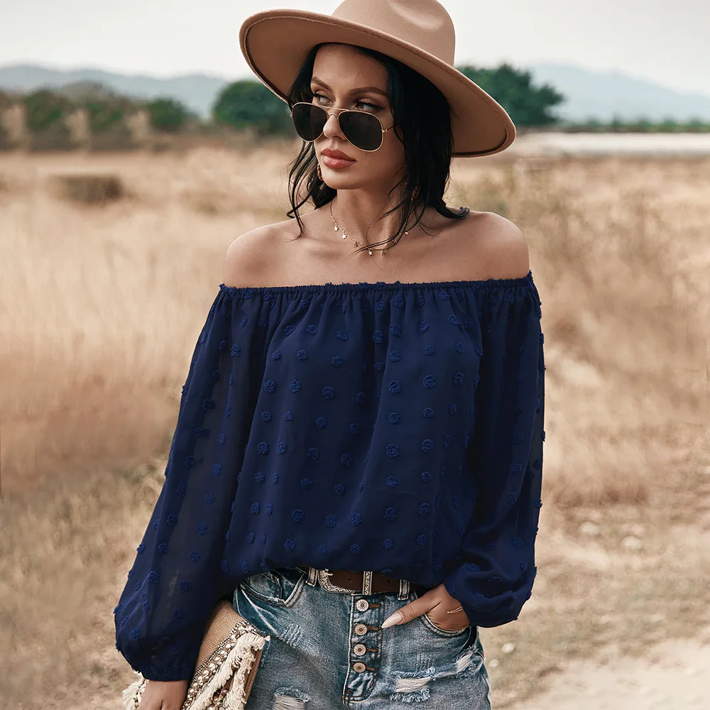 

Independent R & D and design of U.S. stand shoulder new top 2021 spring and summer casual women's wear