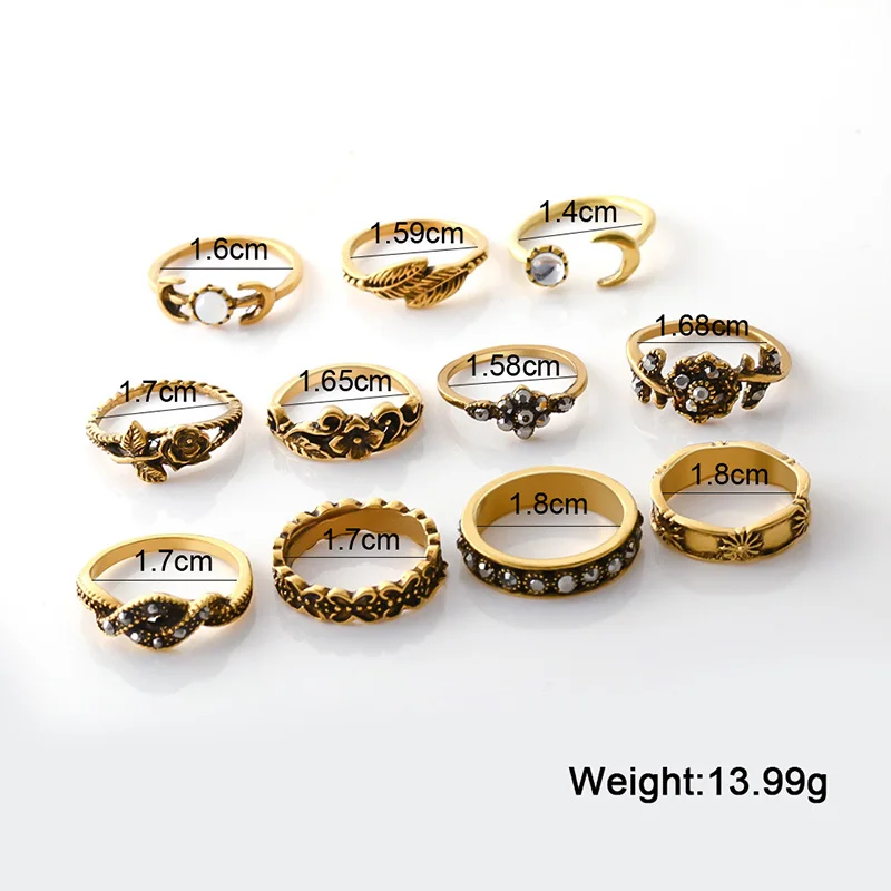 11Pcs Gold2 BFH винтажные золотые кольца для женщин богемное этническое Серебряное сердце лук твист палец кольцо Набор костяшки модные ювелирные изделия - Цвет основного камня: 11Pcs Gold2
