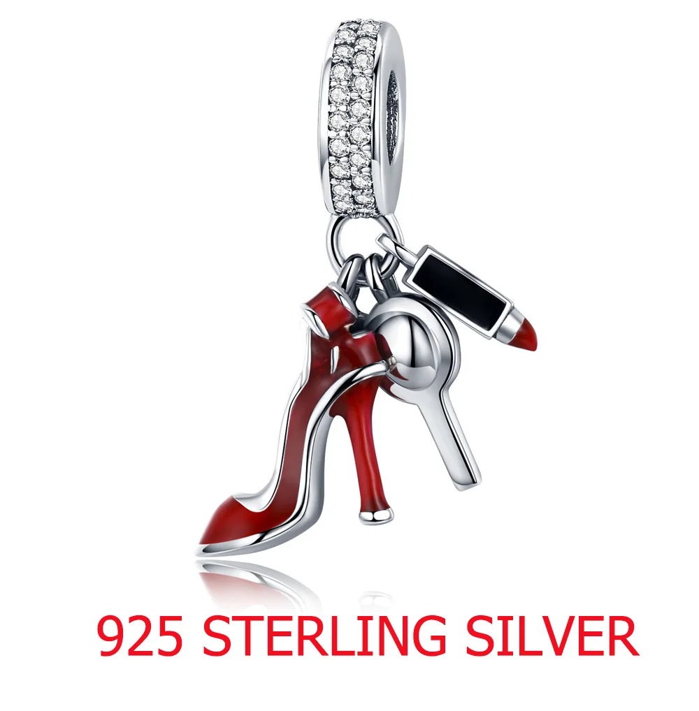 925 Sterling silver WOSTU/Лидер продаж; 925 пробы женская обувь серебристого цвета; зеркальный макияж; подвеска с бусинами; очаровательный браслет; ювелирные изделия для женщин; подарок; CQC457 - Цвет: 925 Sterling silver