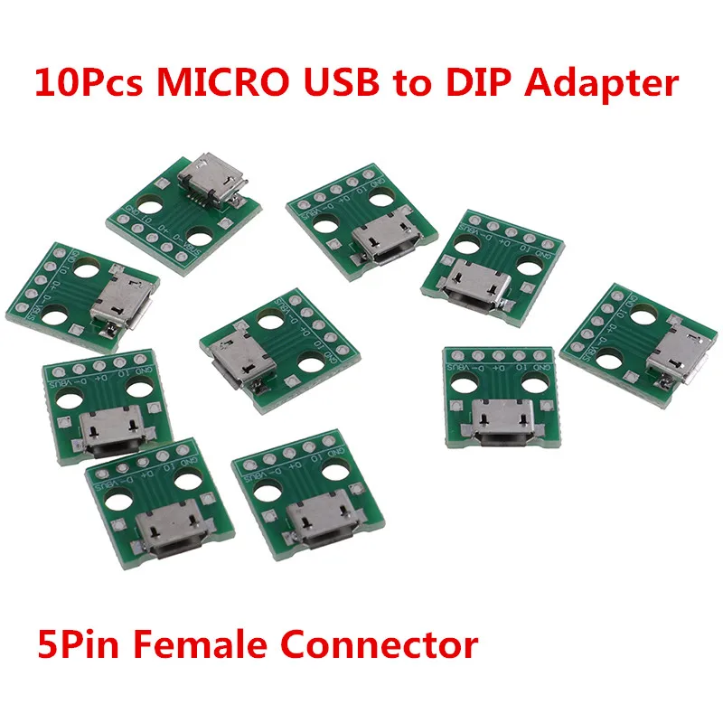 

10 шт./лот адаптер MICRO USB Для DIP, 5-контактный гнездовой разъем, печатная плата преобразователя, оптовая продажа