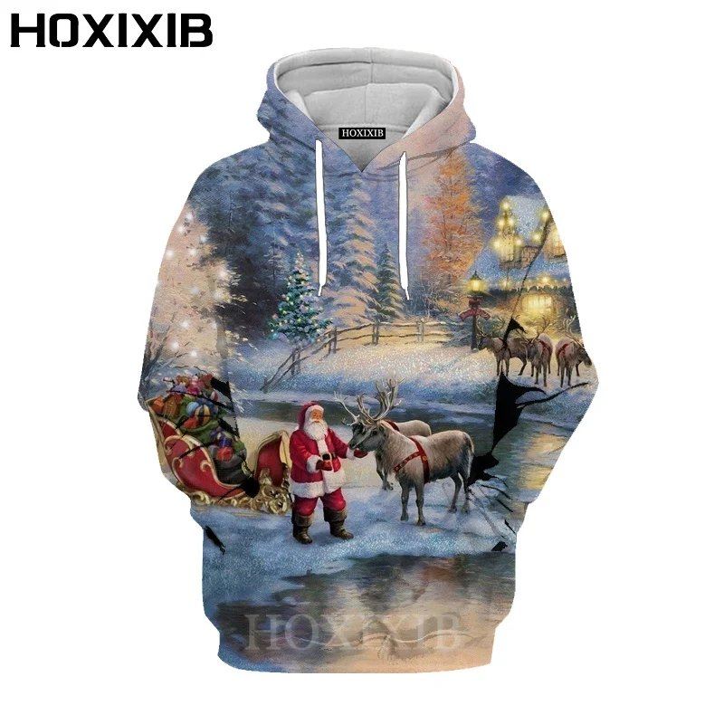 

HOXIXIB Рождественские толстовки с 3D принтом, новогодний подарок, аниме печенье, мужские капюшоны, снеговик, женские толстовки, Мультяшные пуло...