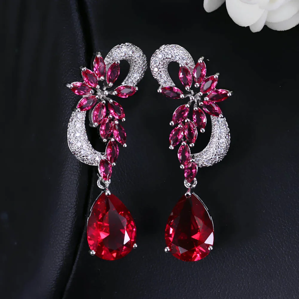 Red ThreeGraces элегантные королевские серьги из голубого камня с кубическим цирконием и кристаллами Длинные свадебные серьги-капли для свадебного украшения ER005 - Окраска металла: Red