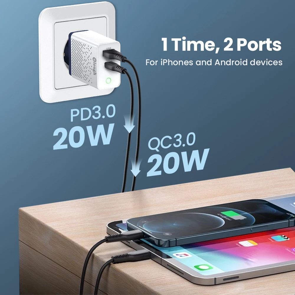 Elough 20W USB C Charger Quick Charge 3.0 Fast Charging For iPhone 13 12 11 Pro Max iPad Xiaomi Samsung PD Phone Charger Type c
