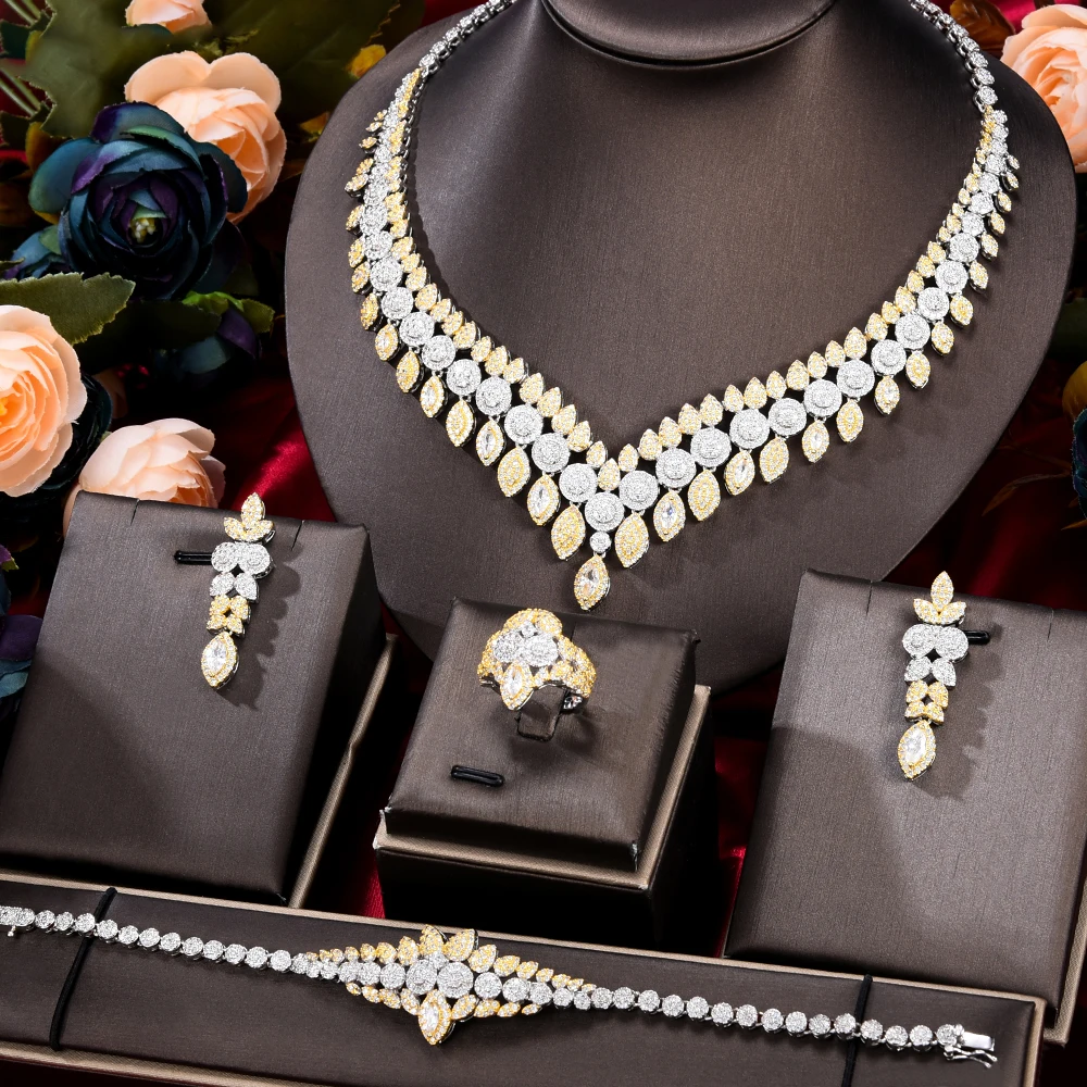 

Blachette Jewelry Africa Luxury Noble Necklace Bracelet Earring Ring 4PCS Women Bride Wedding Reception High Quality Jewelry Set