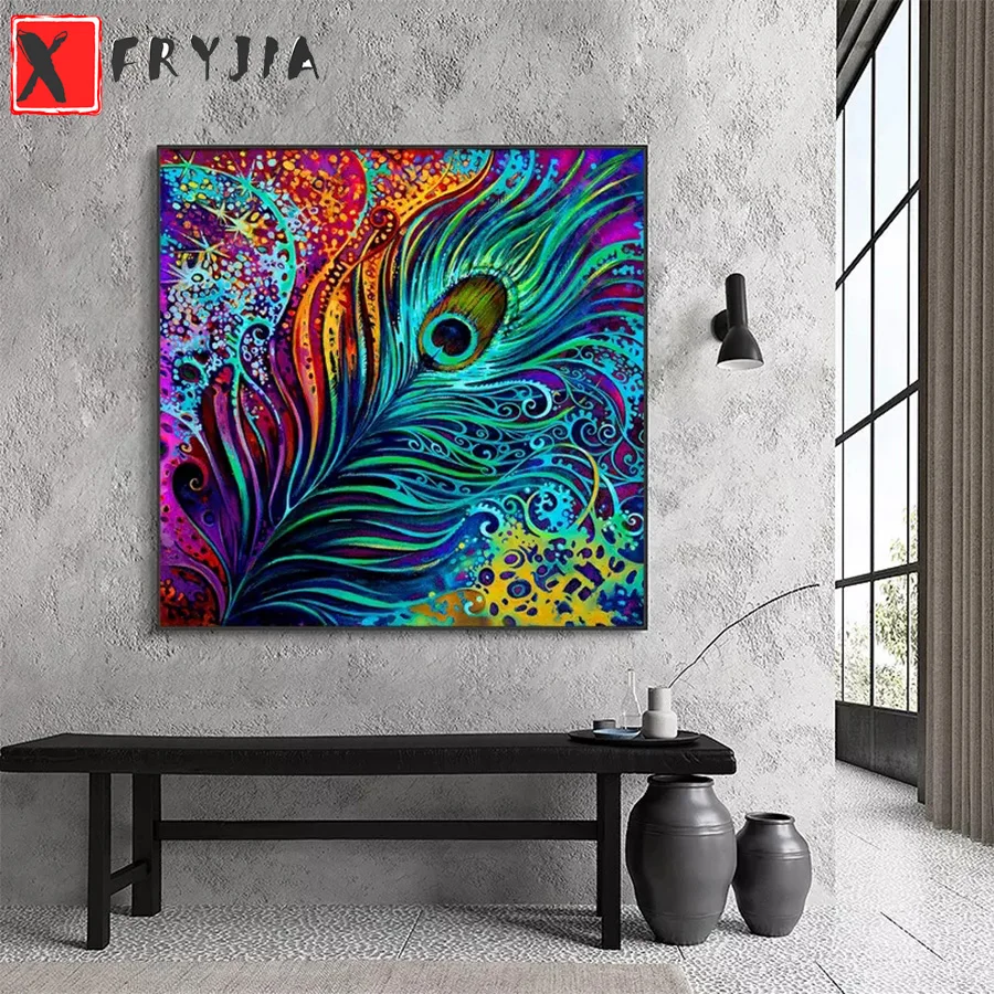 

5D DIY Diamond Embroidery Abstract art, colorful feathers Full Kits Needlework Diamond Painting Cross Stitch Decor For Home