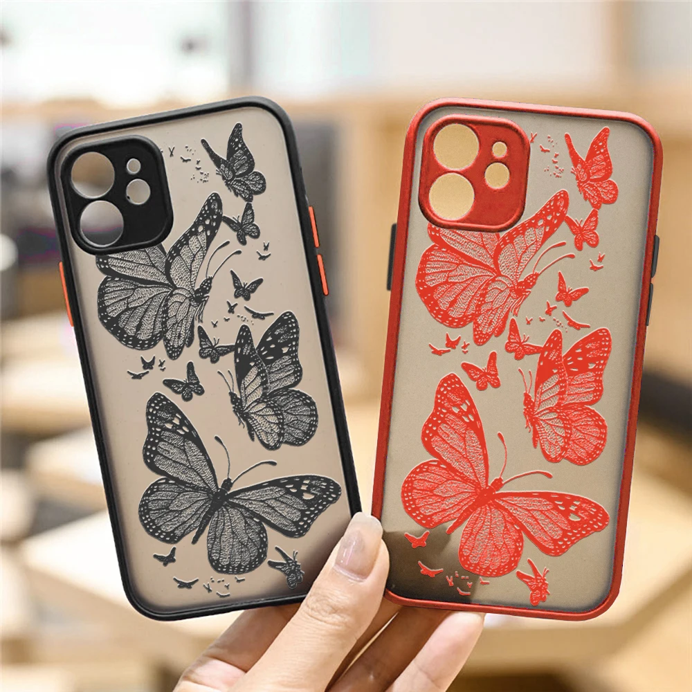 

Phone case Pretty butterfly luxury for Iphone 13 12 XS 11 Pro Max Mini 7 8 6 6s Plus SE2020 X XR Simple Lines creative Cases red