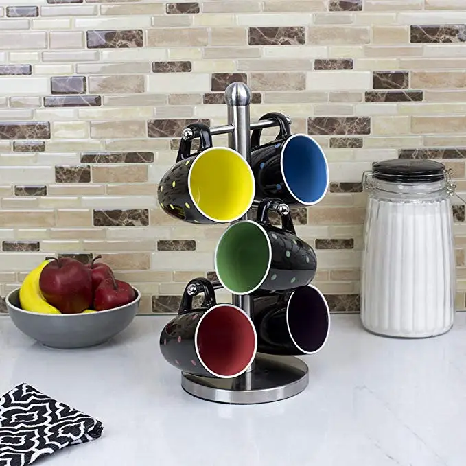 

Stainless Steel Tree Shape Mug Rack Tree Tea Cup Storage Holder Stand Home Kitchen Mug Hanging Display Drinkware Shelf 6 Hooks