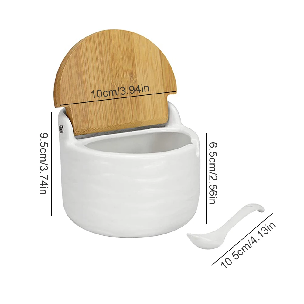 

Ceramic Condiment Sugar Bowl Pot Jar Salt Cellar Container With Reversible Bamboo Lid Spoon home Spice Kitchen Organizer Tools