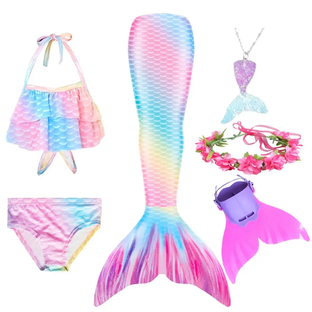 

Swimmable Children Mermaid Tails With Monofin Fin Bikinis Set Kids Swimsuit Cosplay Costume for Girl Swimming Dresses Clothes