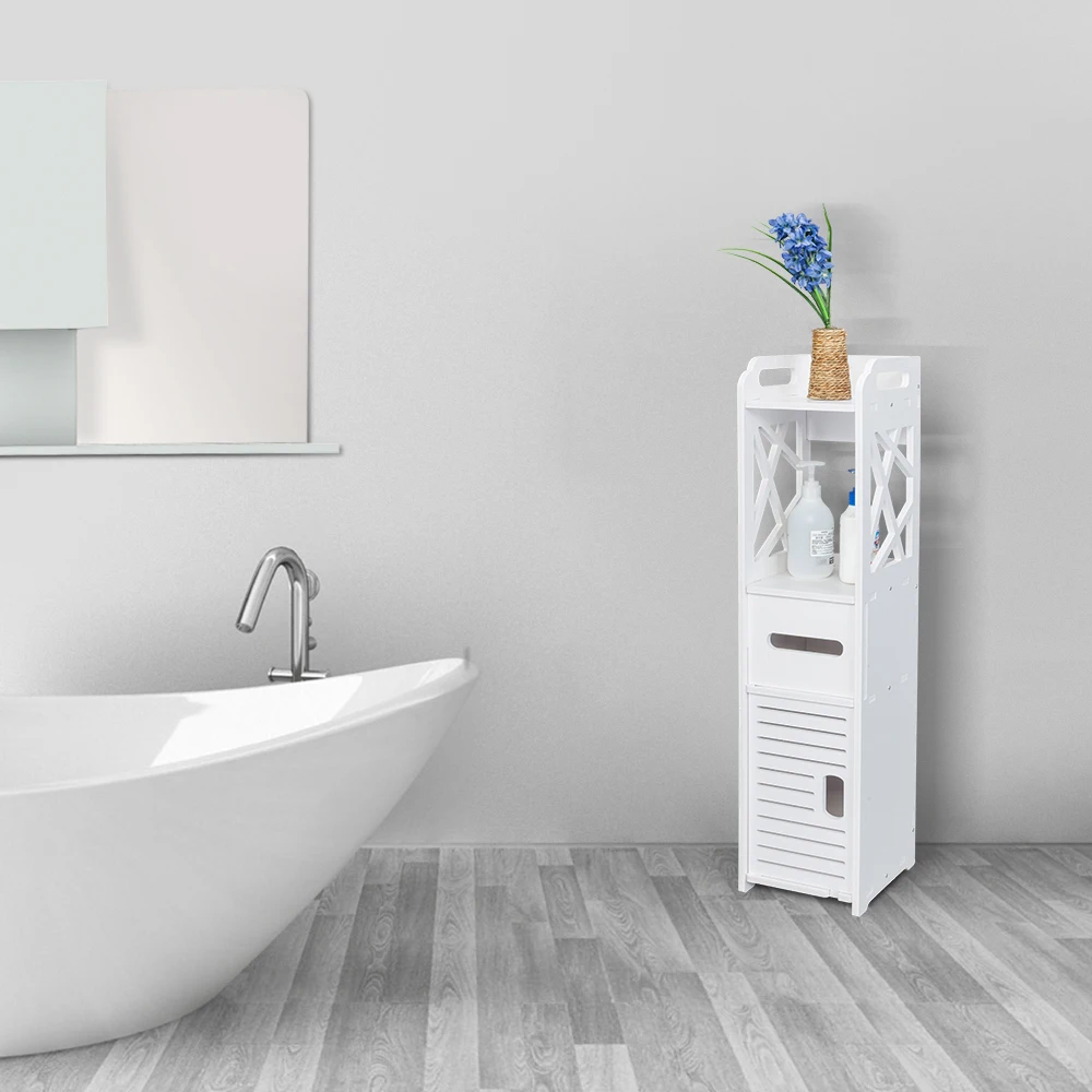 

Bathroom Storage Shelf Drawer Multi Compartment Organizer Water Proof Anti Decay Anti Rot Environmental Friendly White [US-W]