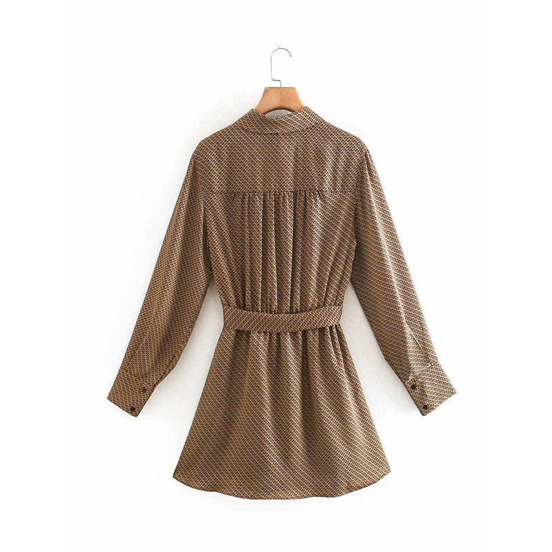 Женское мини-платье с геометрическим принтом ZA платье отложным воротником и