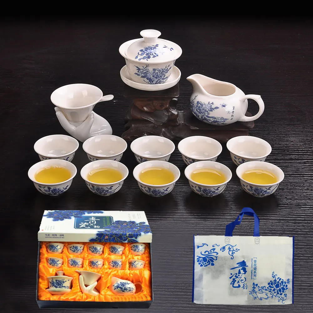 

Dehua white porcelain Kung Fu tea set set jade porcelain blue and white cover bowl custom tea set