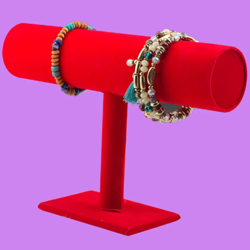 

Portable Velvet/PU Leather Bracelet Bangle Necklace Display Stand Holder Watch Jewelry Organizer T-Bar Rack
