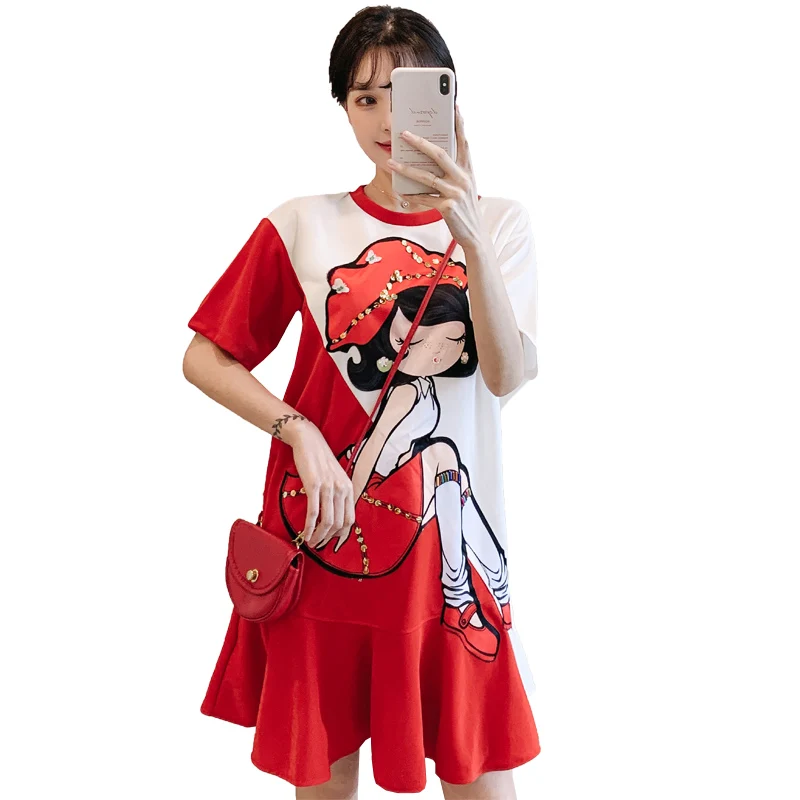 Женское Повседневное платье с мультяшным принтом подиумная футболка блестками