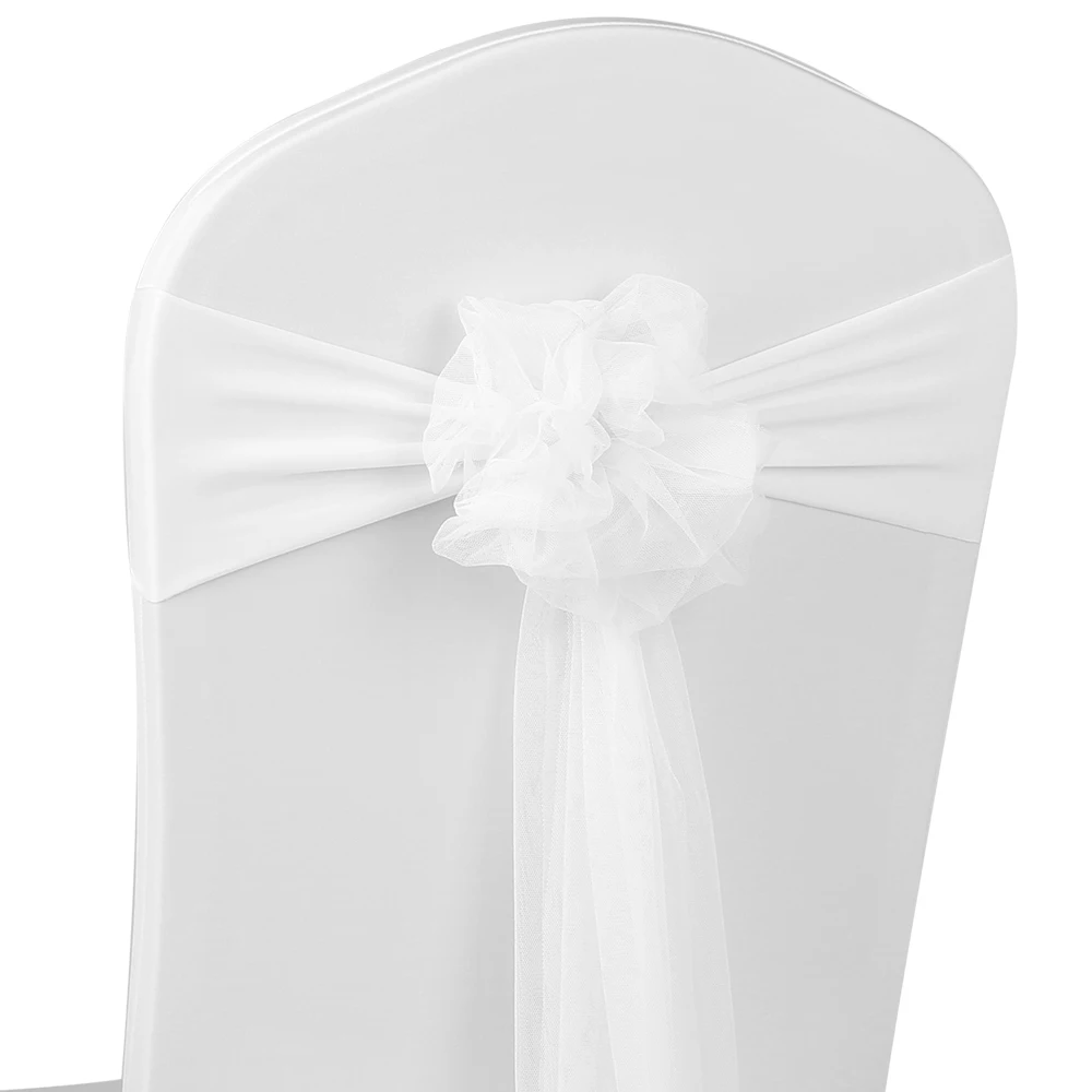 

New 10pcs Wedding Flower Chair Sashes Elastic Spandex Organza Chair Sash Covers Wedding Banquet Supplies Party Decoration