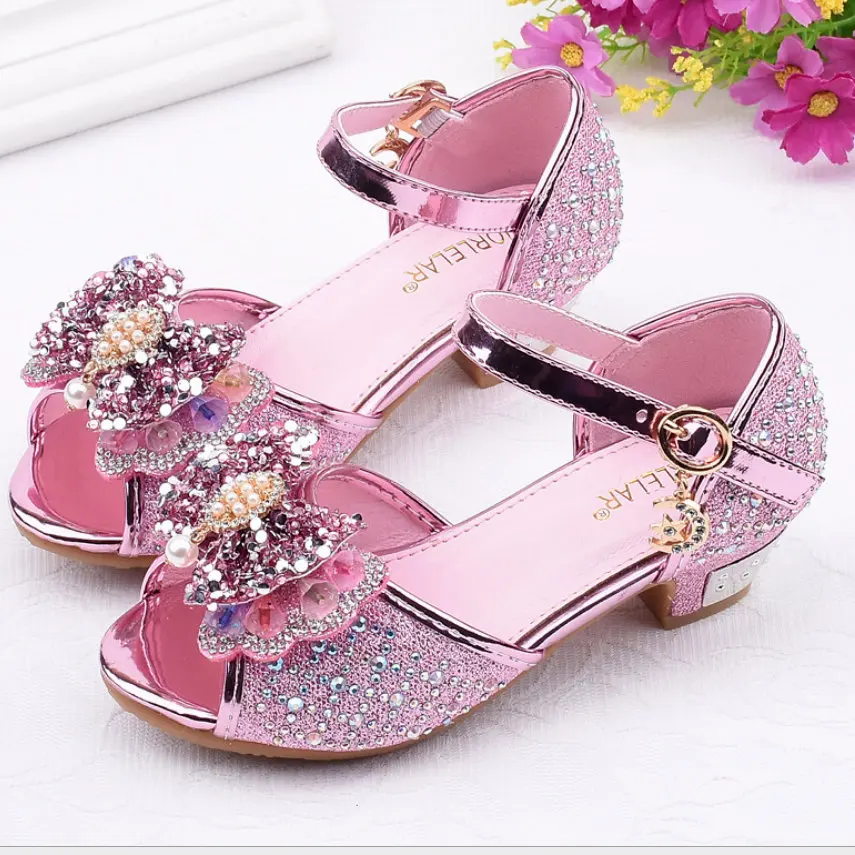 

2020 Princess Kids Leather Shoes For Girls Casual Glitter Children High Heel Girls Shoes Party Dress Wedding Shoes