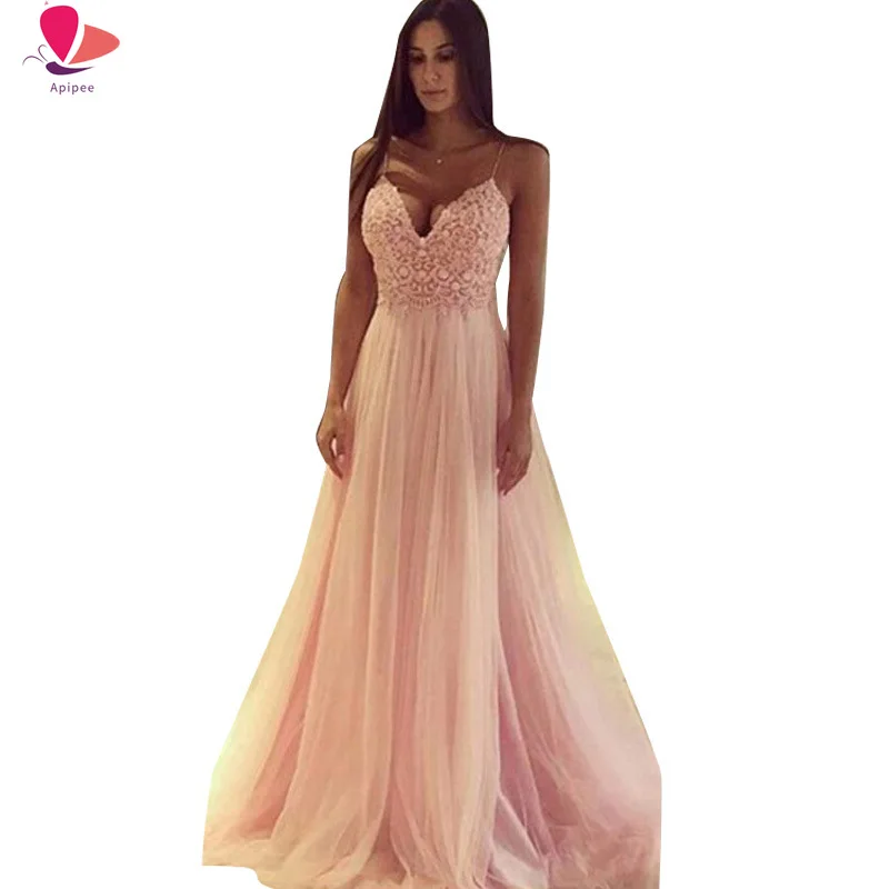 

Pink Chiffon 2021 Summer Evening Party Slashes Beach Dress Womens Boho Sleeveless Maxi Dress Party Dresses Dropshipping