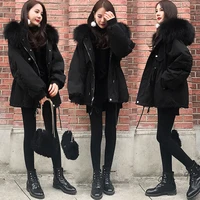 fashion womens cotton coat new winter clothes thick hooded with fur collar medium and long section thin and warm all match