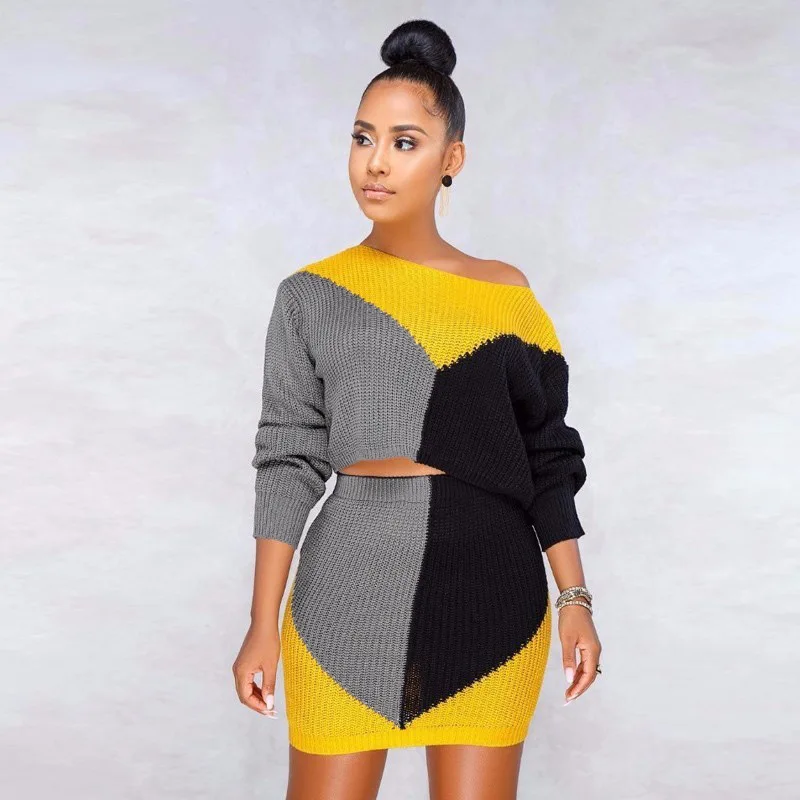 Женская обувь Новинка Цветная лоскутное платье с открытыми плечами свитеры