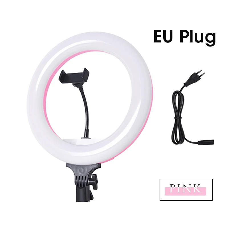 Pink-EU Plug Светодиодный кольцевой светильник 5600K 36W для фотостудии 1" лампа для фотосъемки с регулируемой яркостью для Youtube видео макияж с пультом дистанционного управления держатель для телефона - Цвет: Pink-EU Plug