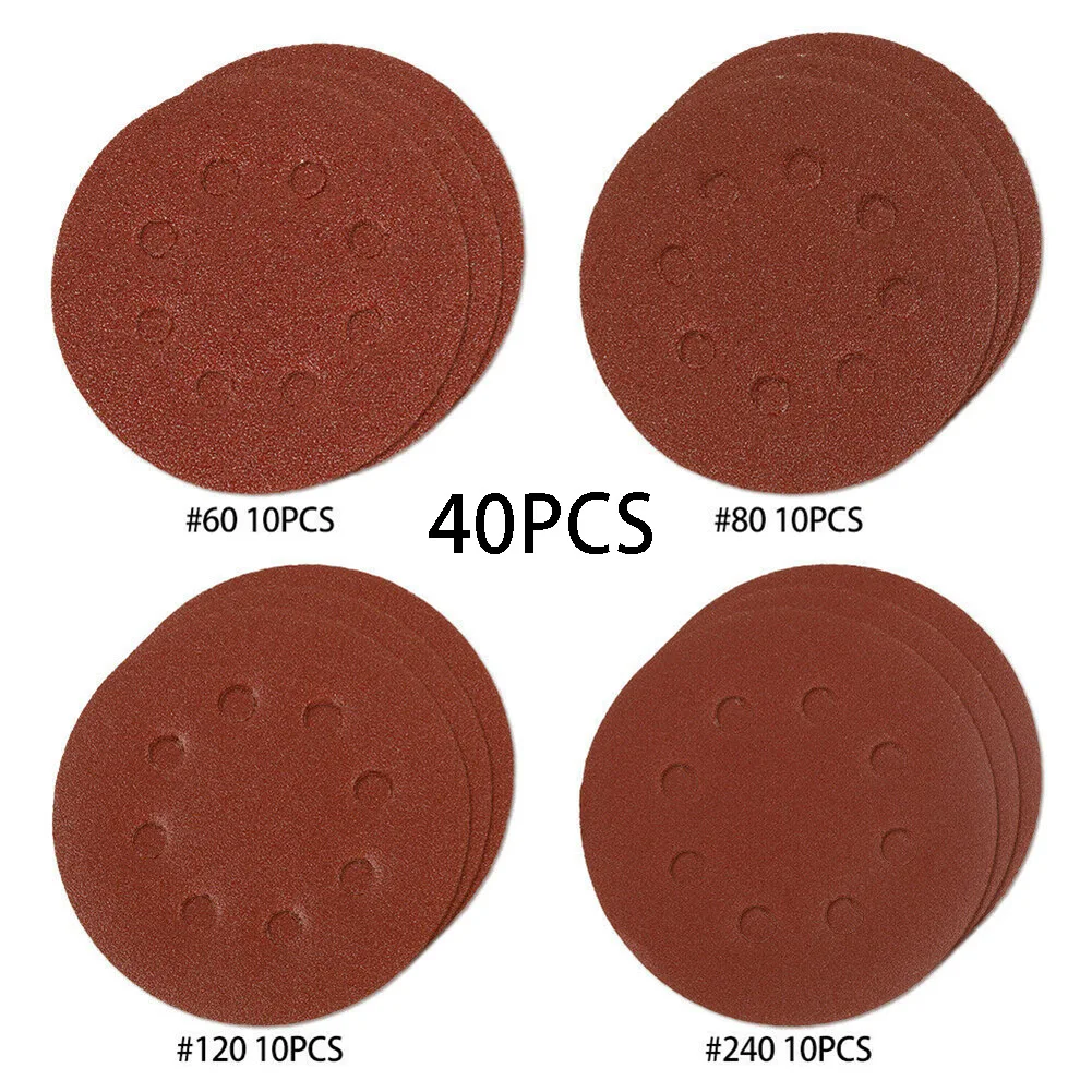

40Pcs Sanding Discs 125mm 5 Inch Pad 8 Hole Orbital Sandpaper Hook And Loop Polishing Metal Disc Sandpaper Brushed Sheet