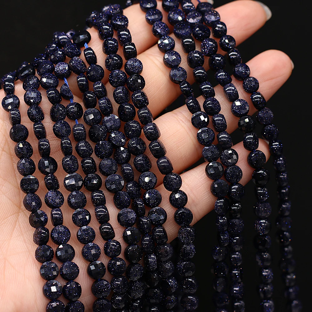 

6mm Natural Blue Sand Stone Beads Oblate Round Loose Beads for Jewelry Making DIY Bracelet Necklace Accessories 14'' Wholesale