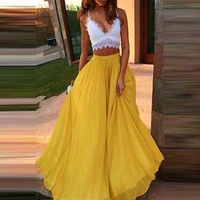 women skirt high waist big hem a line swing skirt casual loose holiday party fashion maxi long skirts solid color floor length