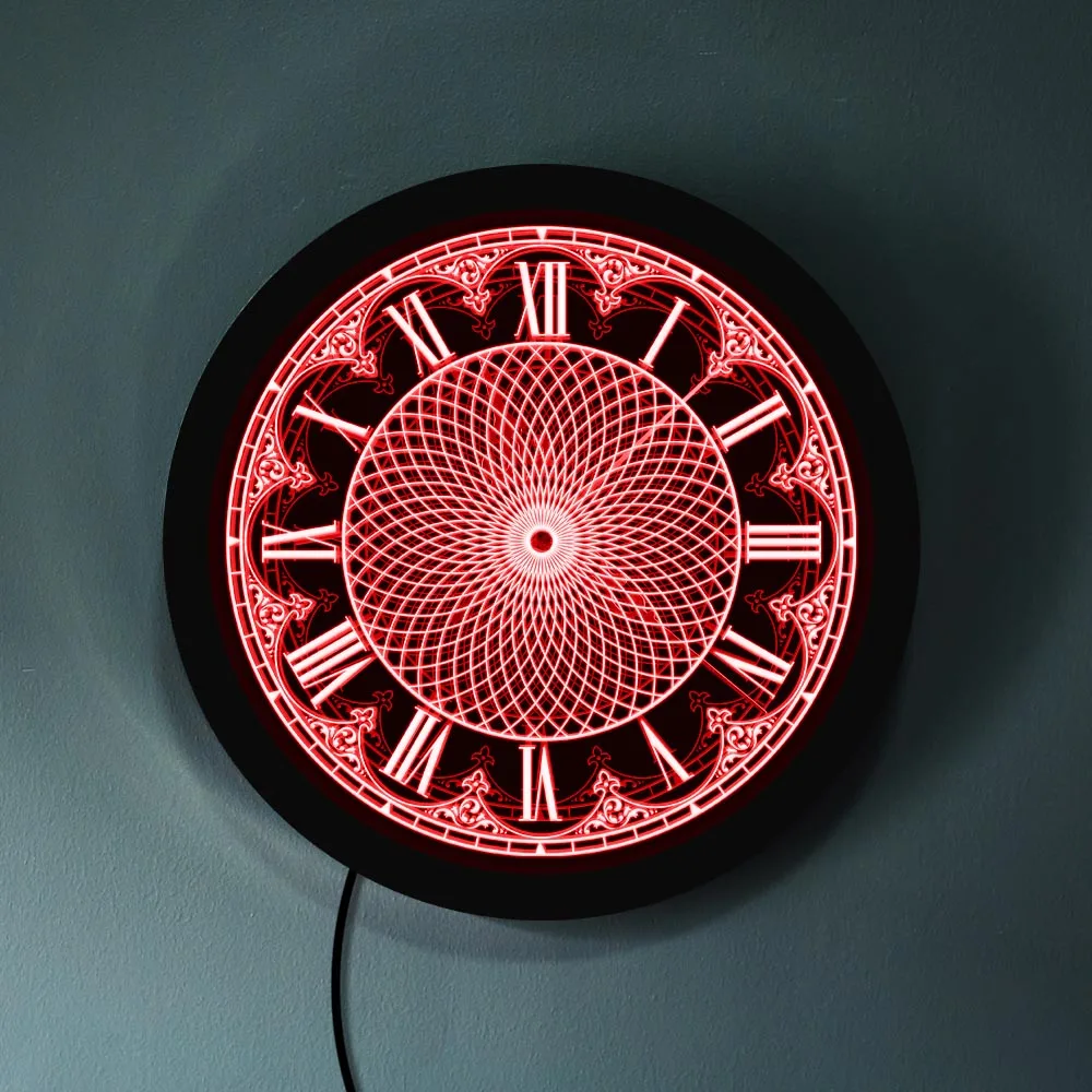 Retro Roman Numerals Wall Clock Mandala LED Lighting Home Decor Geometric Art 3D With Backlight Yoga Gifts | Дом и сад