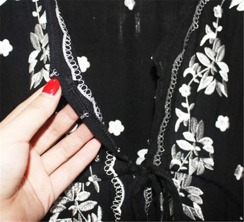 Женская винтажная Этническая туника из хлопка и льна с цветочной вышивкой