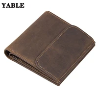 crazy horse leather mens button wallet top layer leather vintage rfid shielded wallet short coin wallet