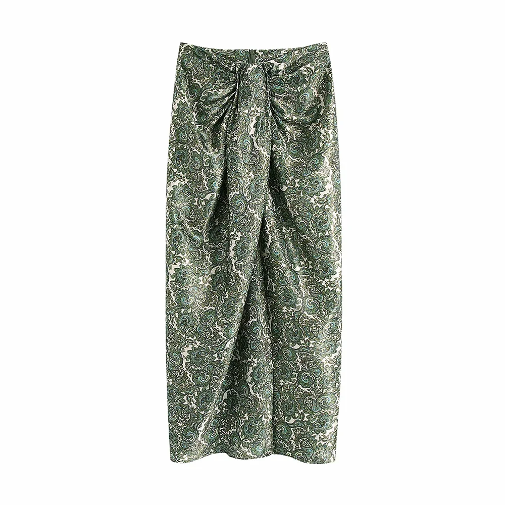 

2021 Spring Summer Ladies elegant printed skirt 2021 new retro printed high waist sarong skirt pleated design half-length skirt
