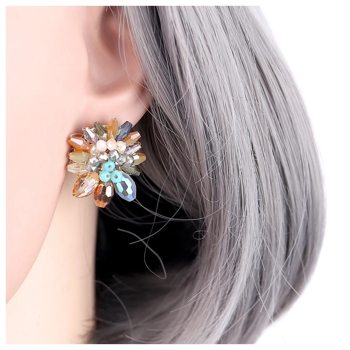 Женские серьги гвоздики с кристаллами 4 цвета|Серьги-гвоздики| |