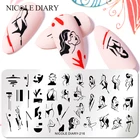Трафарет NICOLE DIARY для сексуальных девушек, пластины для штамповки ногтей, с изображением сердца, с изображением листьев, цветов