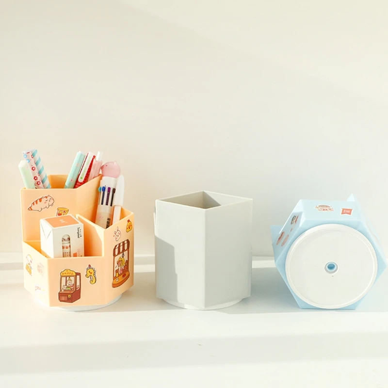 

Pencil Holder Desk Organizer 360-Degree Rotating Pen Cup 3 Compartments Desktop