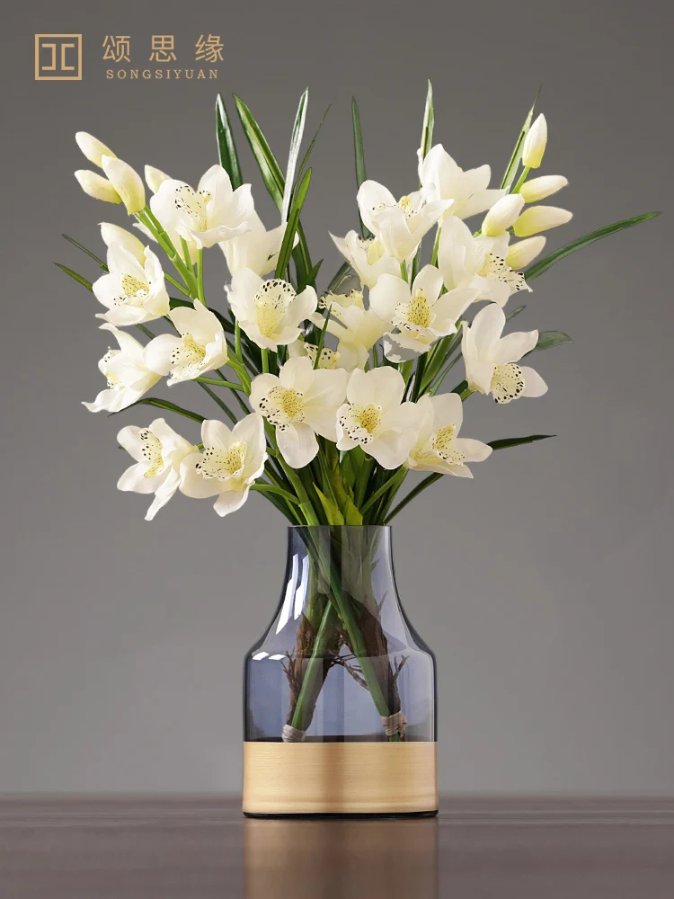 

Modern Blue Gold Bottom Glass Vases Home Room Entrance Hydroponic Floral Decor Romantic Dining Table Flower Vase Home Decoration