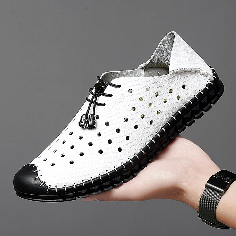 

Big Size 38-48 Handmade Lace Up Summer Leather Shoes Men Casual Shoes Luxury Brand Mens Loafers Italian Breathable Flats Shoes
