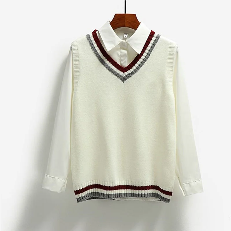 

Spring and autumn 2021 new color matching loose sweater vest top versatile college style V-neck vest women's knitting