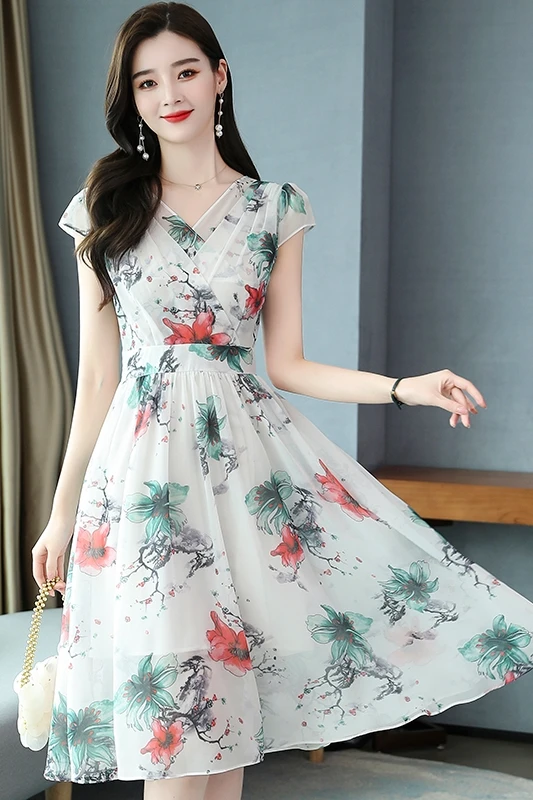 

COIGARSAM 4XL Plus Size Print Women dress New Summer Chiffon Short Sleeve Dresses 9305