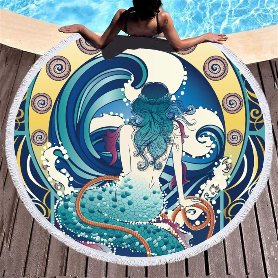 Красивое синее банное полотенце с принтом русалки 3D из микрофибры для взрослых и
