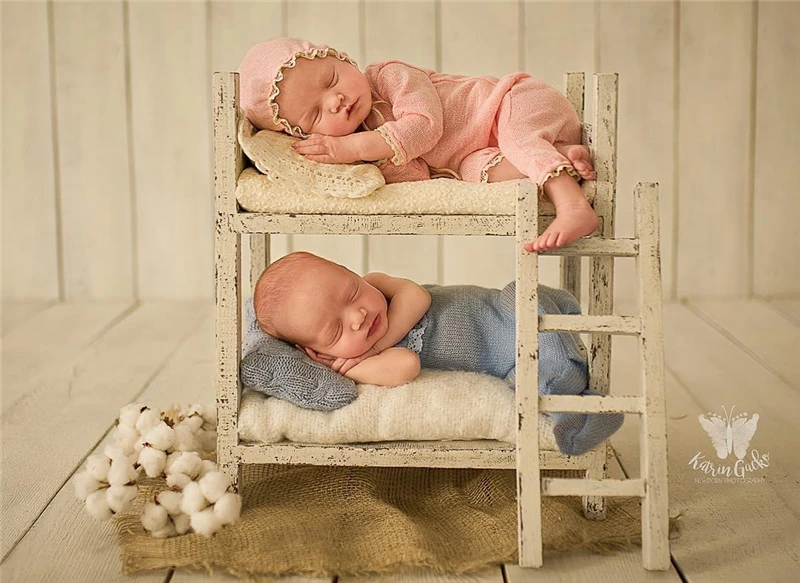 Newborn photography props new retro hundred days solid wood old antique twins baby bed props