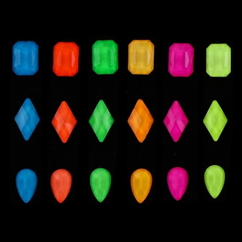 12 шт. флуоресцентные Стразы для дизайна ногтей смешанный дизайн светящийся