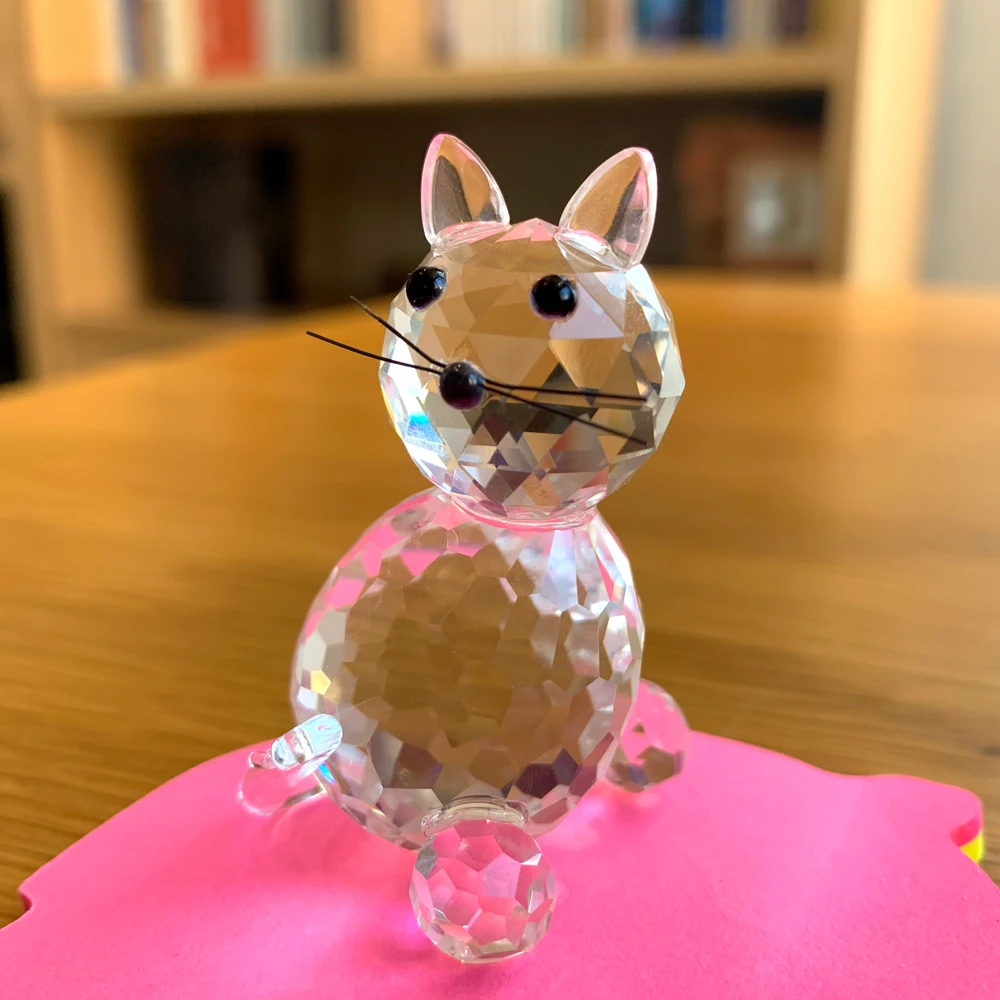 Прозрачные стеклянные фигурки для кошек, миниатюрные стеклянные фигурки, милые миниатюрные скульптуры в виде животных, пресс-папье, рождественские украшения для дома, подарки для детей