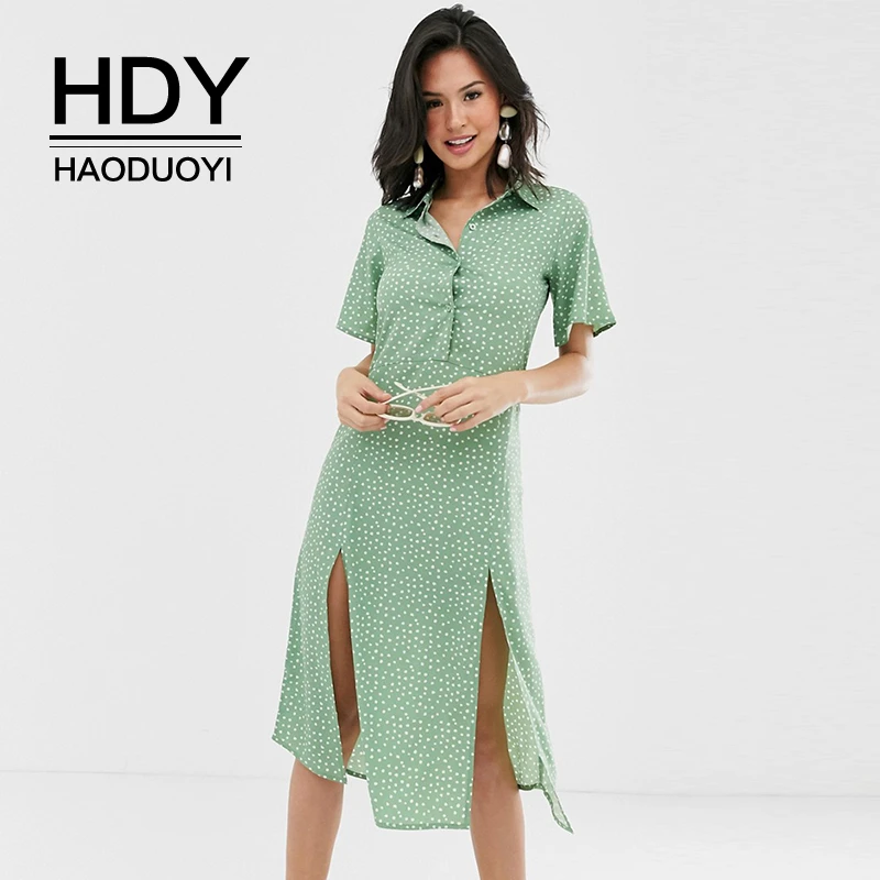 HDY Haoduoyi новинка модное летнее платье в горошек с коротким рукавом для вечеринки