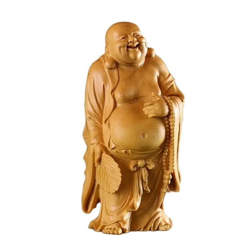 

Деревянная статуя Happy Buddha Budai 12/18 см от CCZHIDAO, статуя смеющегося Бога с веером, буддистский монах матреи, твердая Китайская Скульптура из бокса