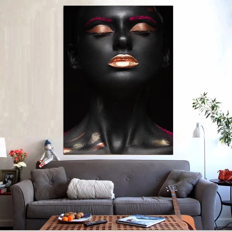 Обнаженная африканская индийская черная и Золотая картина маслом на холсте