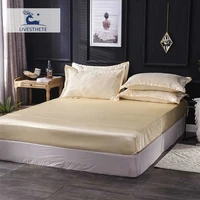 liv esthete 1pcs fitted sheet satin silk luxury double mattress cover sheet elastic band adult single decor rubber sheet