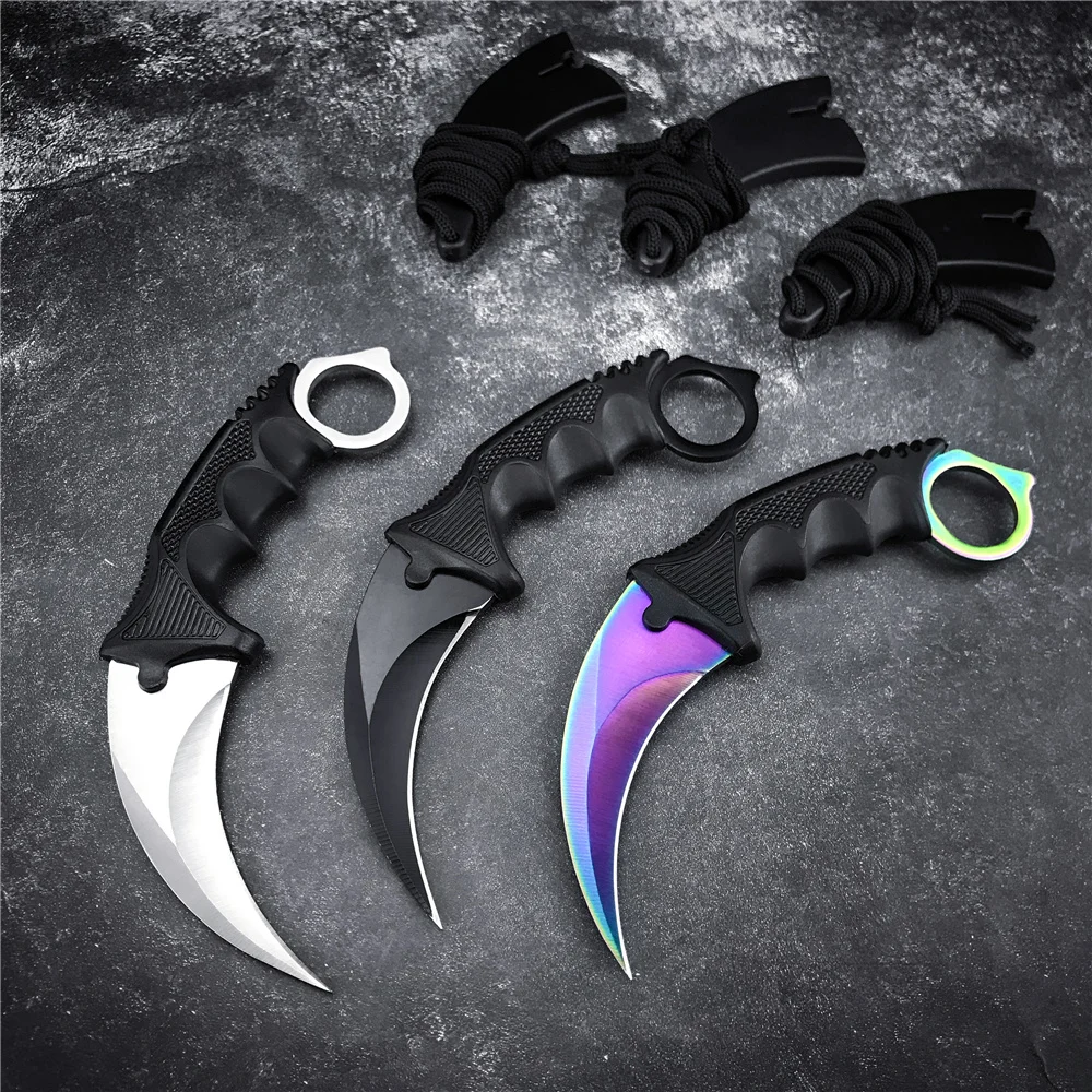 

Karambit Knife CS GO Tactical Fixed Blade Knife Claw Neck Knife with Sheath Camping Knife Outdoor Multifunctional Rope Cutter