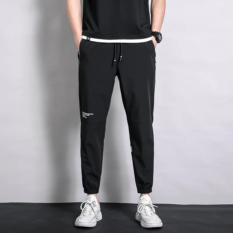 Модные спортивные штаны в Корейском стиле для мальчиков, Свободные повседневные летние тонкие штаны на молнии для бега, трендовые Капри, 2021